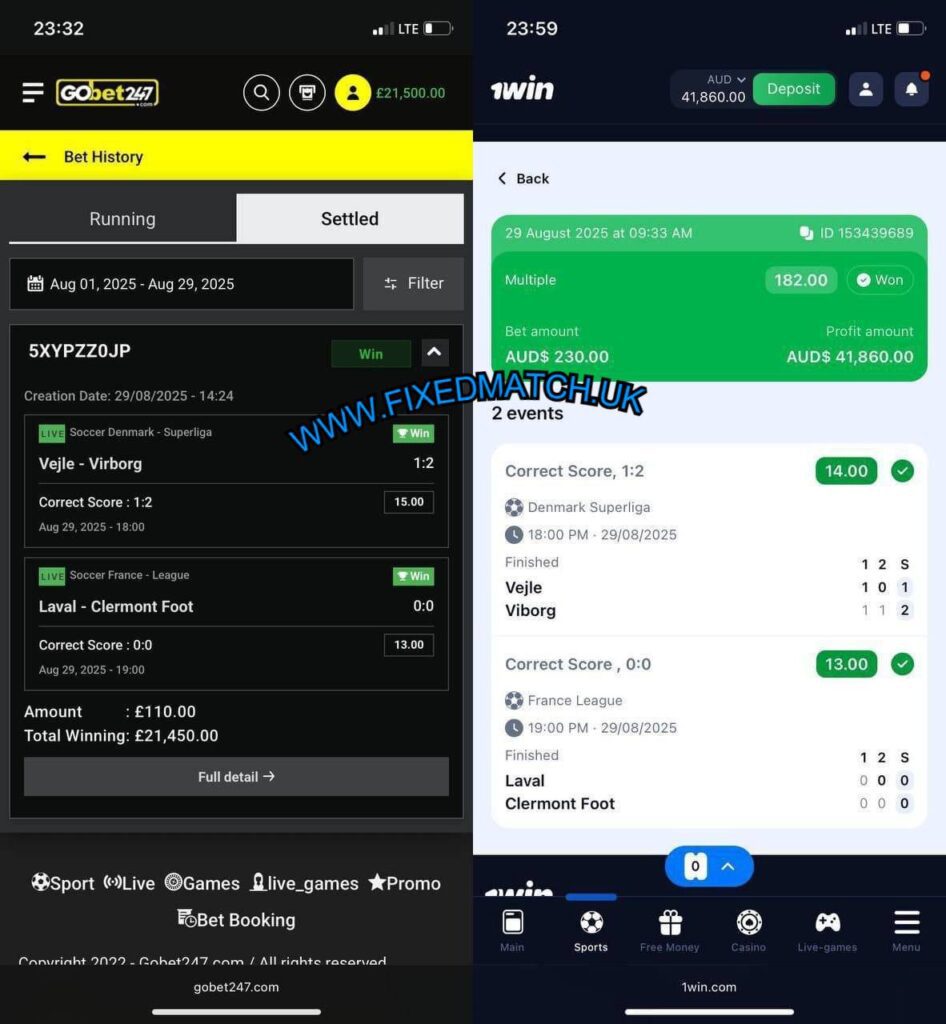 1WIN CORRECT SCORE FIXED MATCH