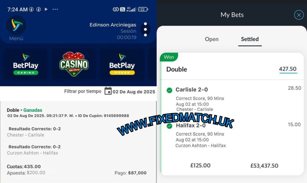 BETPLAY FIXED CORRECT SCORE MATCHES