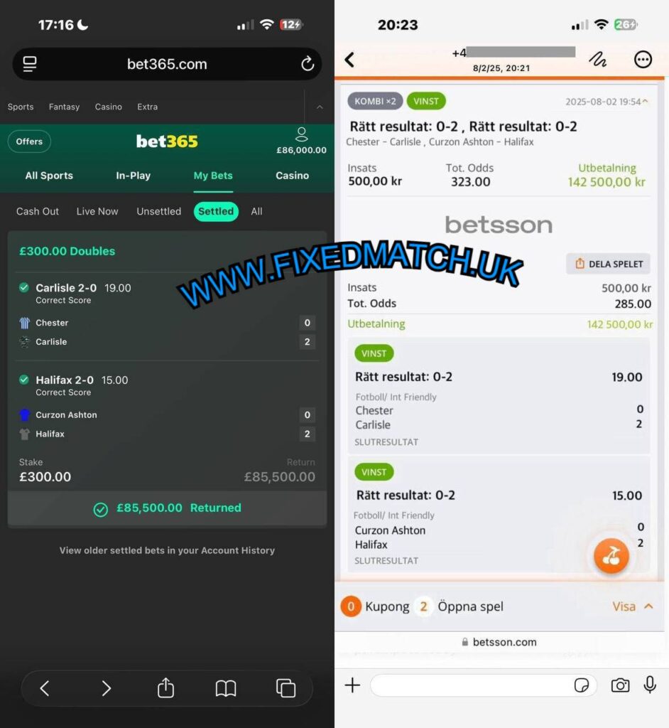 BETSSON CORRECT SCORE FIXED MATCHES