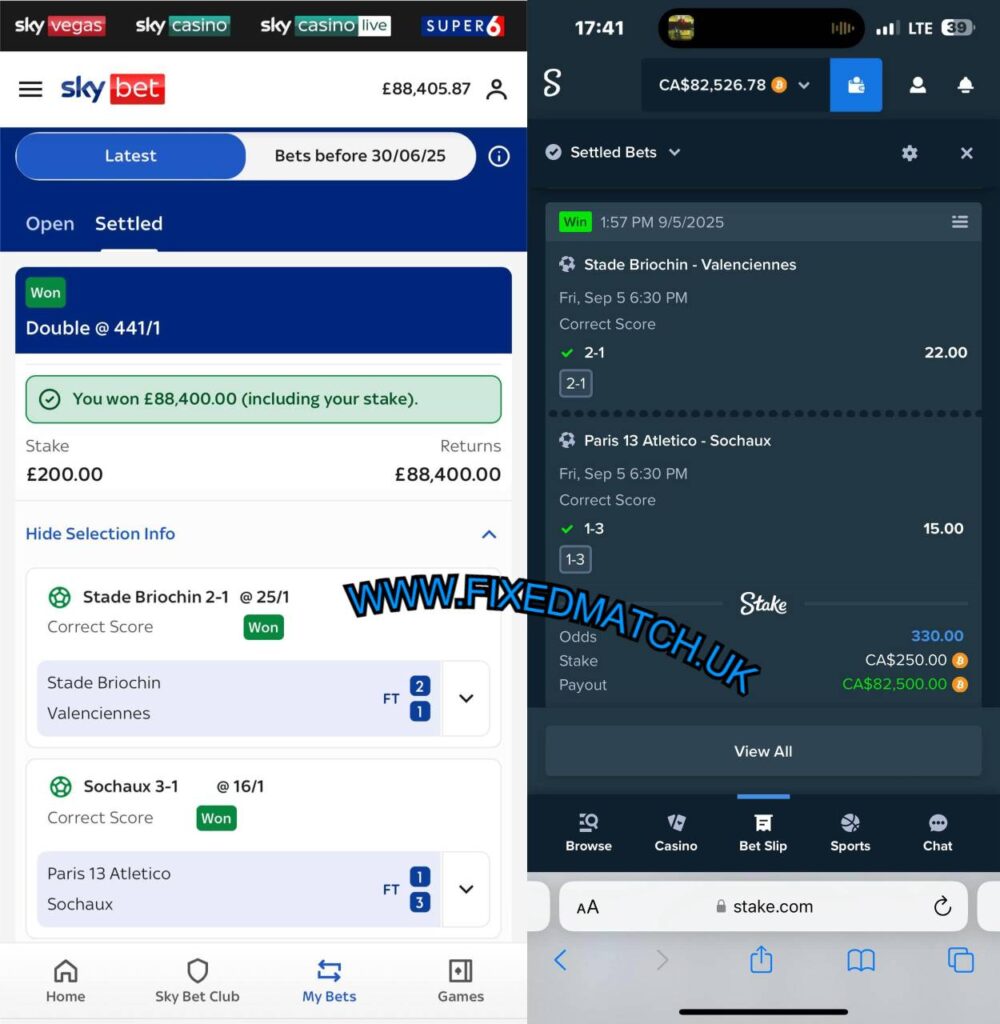 STAKE CORRECT SCORE FIXED MATCHES