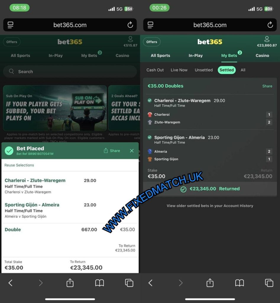 UK BET365 FIXED HTFT TIP