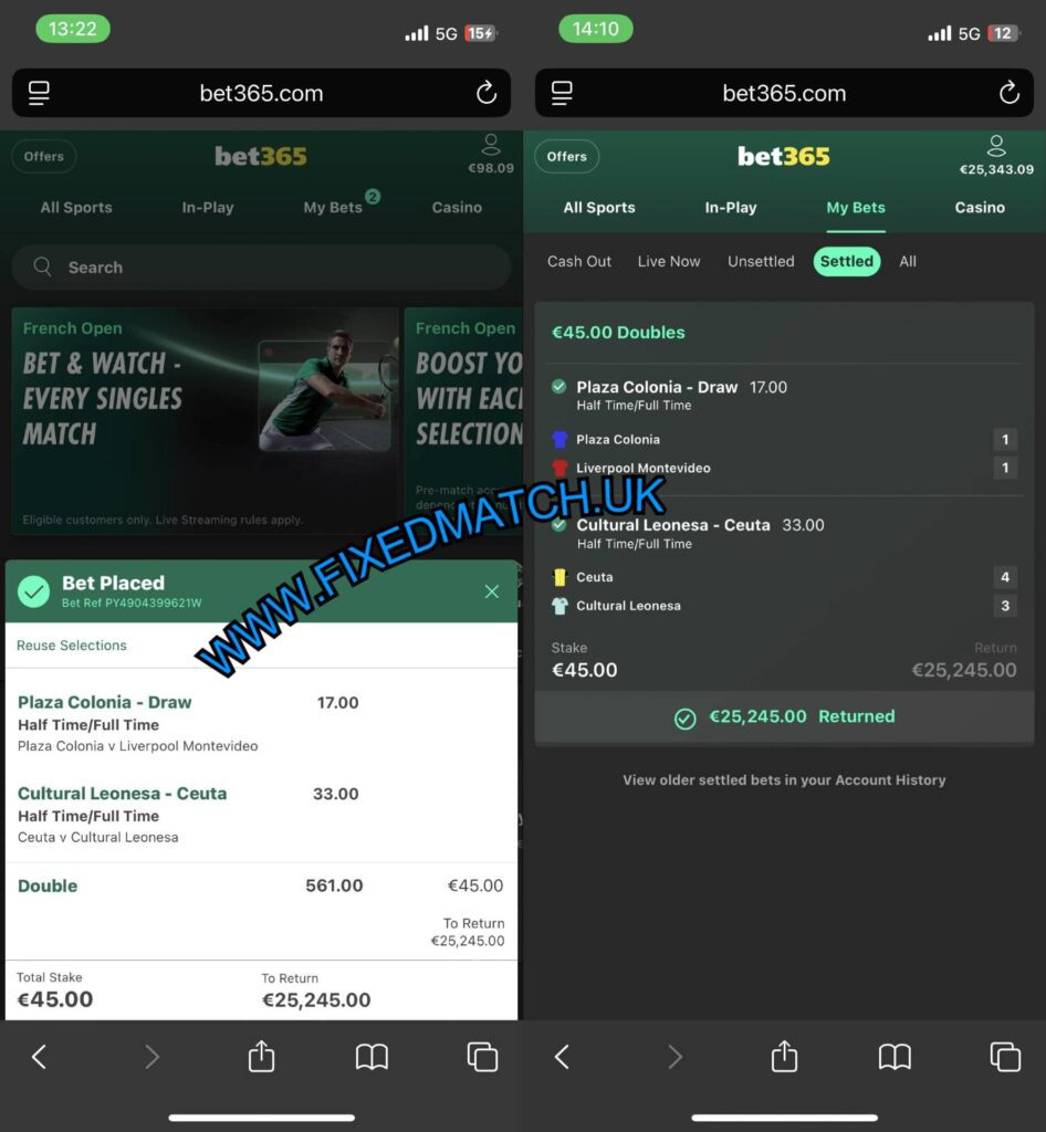UK BET365 FIXED MATCH HTFT TIPS