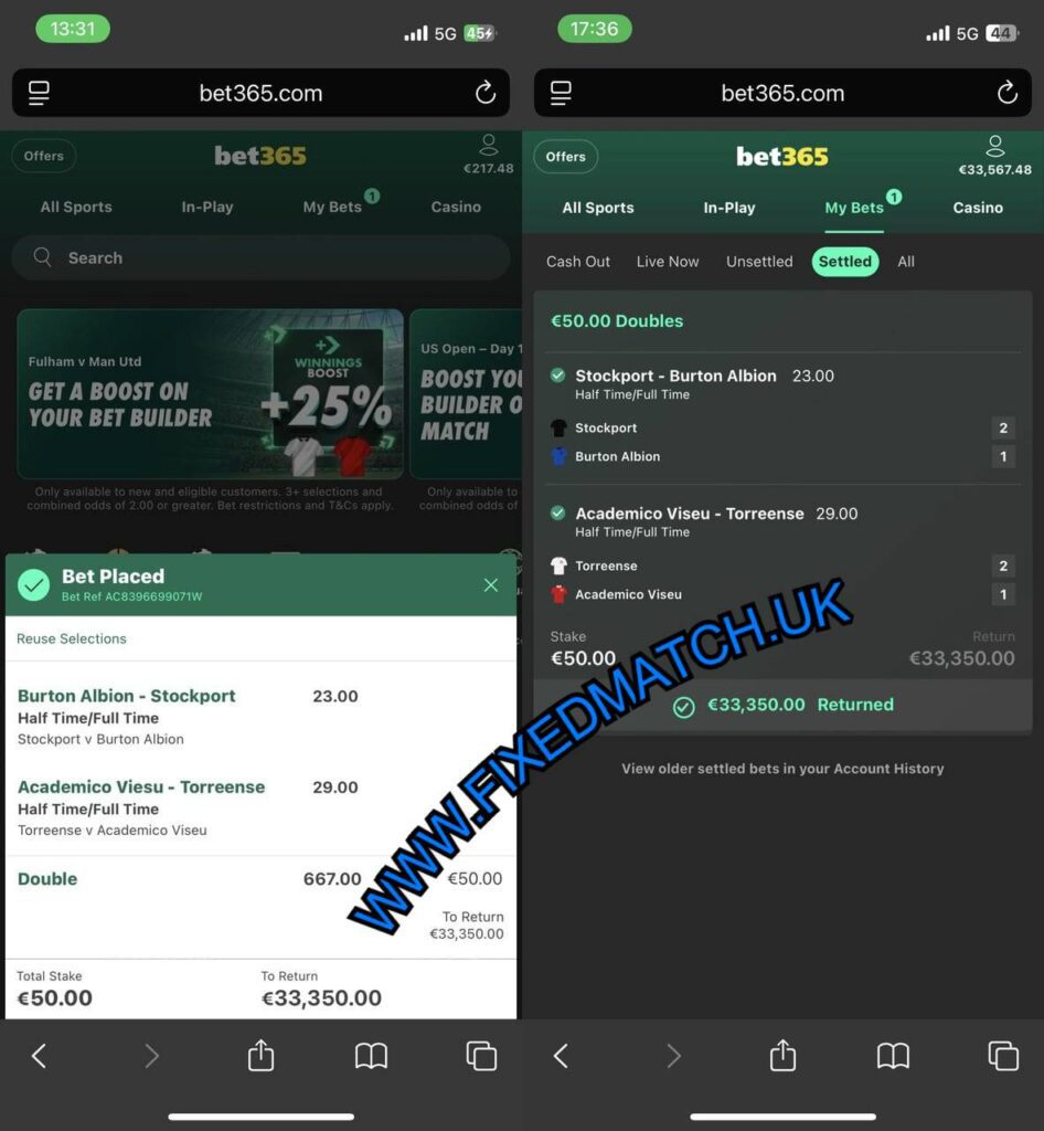 UK BET365 FOOTBALL FIXED MATCH