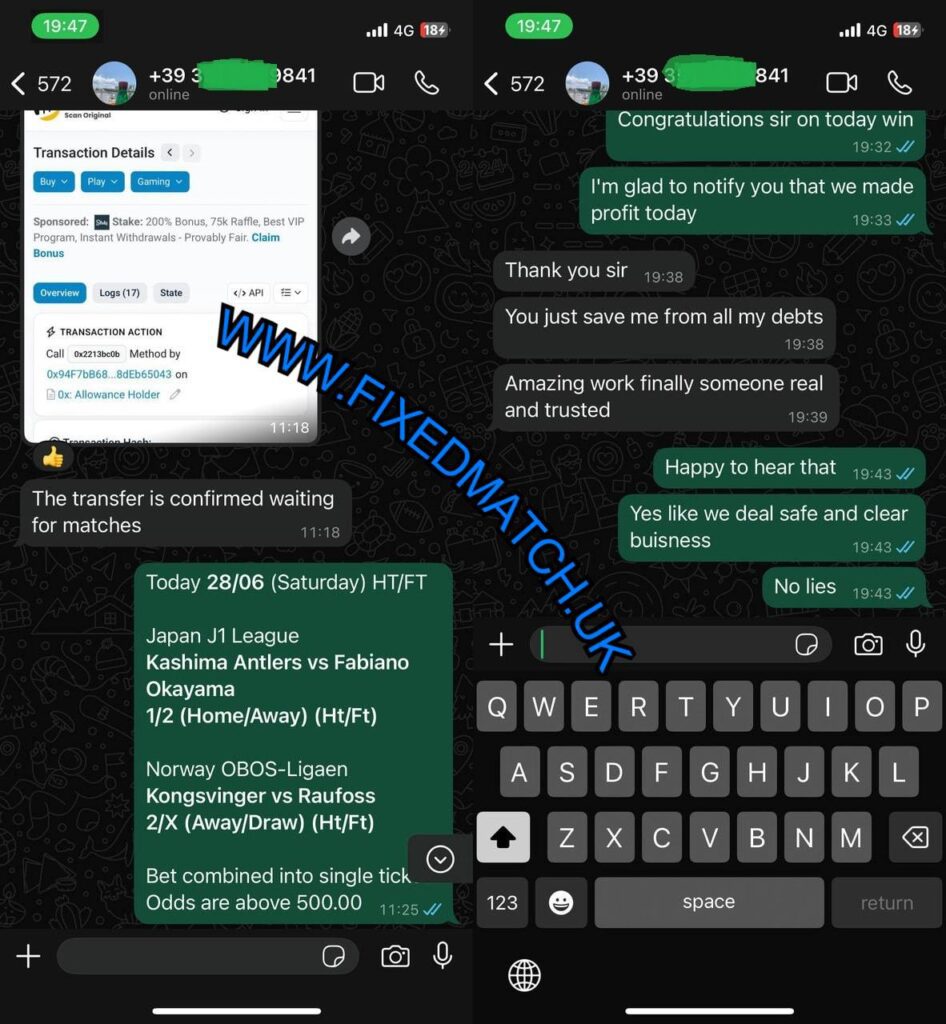 UK WHATSAPP FIXED BETTING MATCH