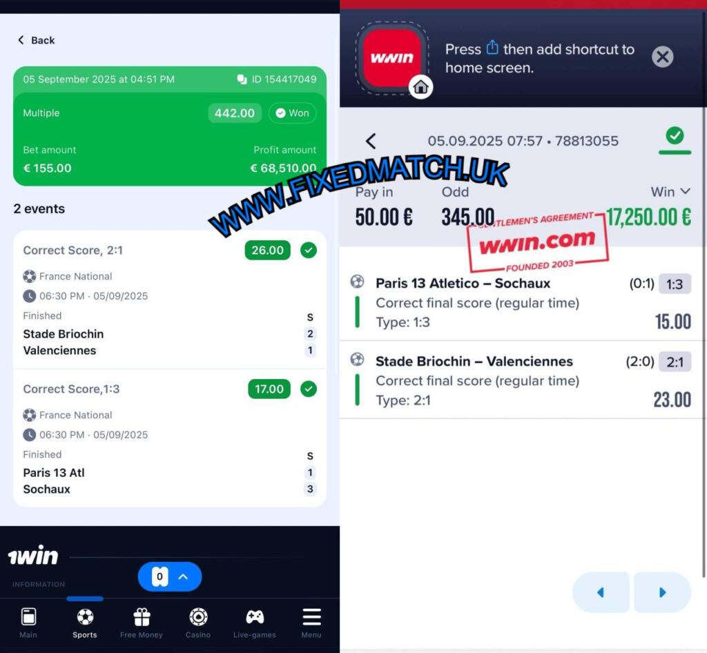 WWIN CORRECT SCORE FIXED MATCHES